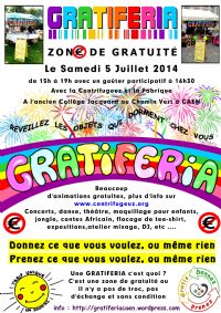 6ème Gratiferia (marché 100% Gratuit) ce samedi 5 juillet 2014. Le samedi 5 juillet 2014 à CAEN. Calvados.  15H00
